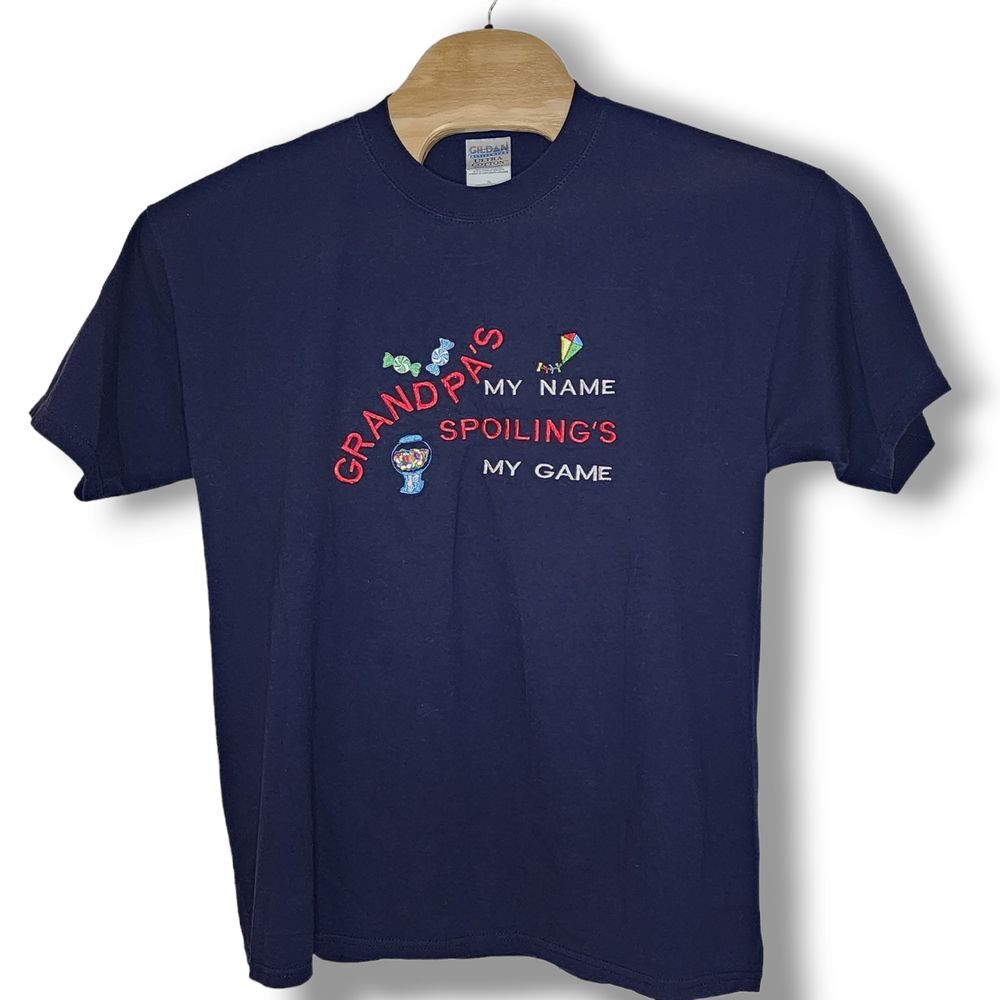 Grandpas my‎ Name Spoiling Game Tee Mens XL Navy Short Sleeve Emboridered Xmas